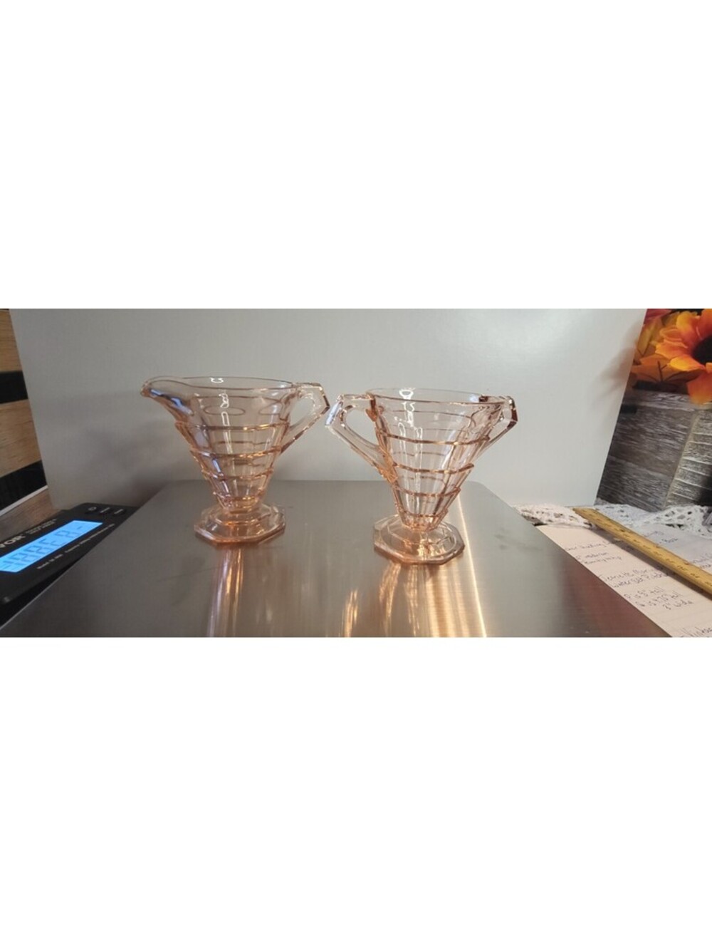 Indiana Glass Tea Room Pink Creamer and Open Sugar Depression Glass art deco